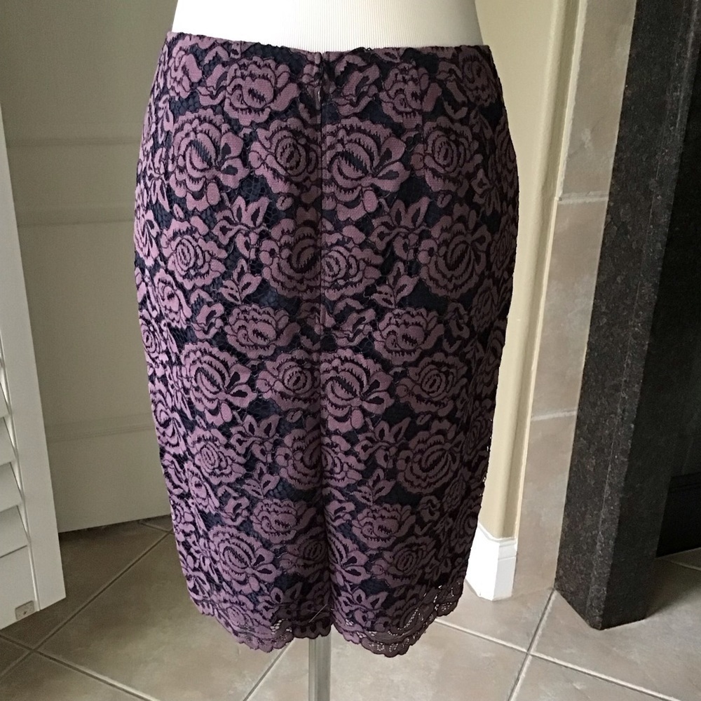 Ann Taylor Floral Lace Overlay Dress SZ 2/XS Navy Lavender 2-PC Top Skirt NEW - Picture 9 of 15